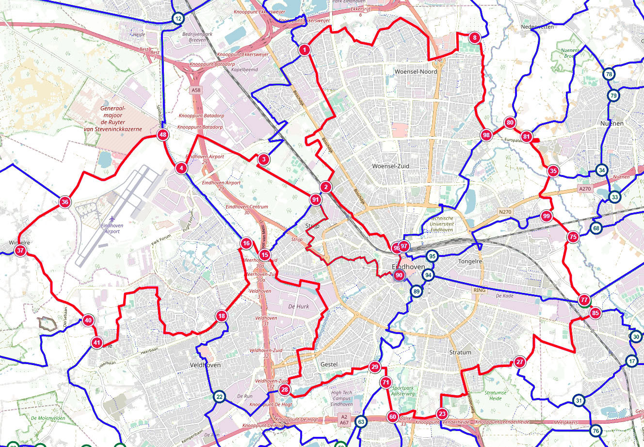 Routekaart knooppunten rondje Eindhoven