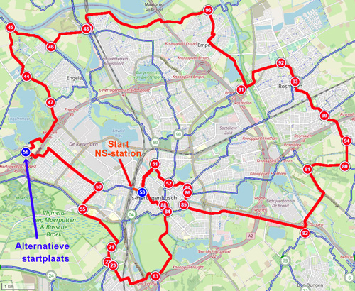 Routekaart knooppunten rondje Den Bosch