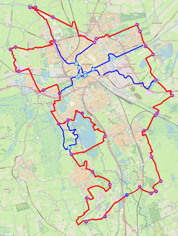 Routekaart knooppunten rondje Groningen