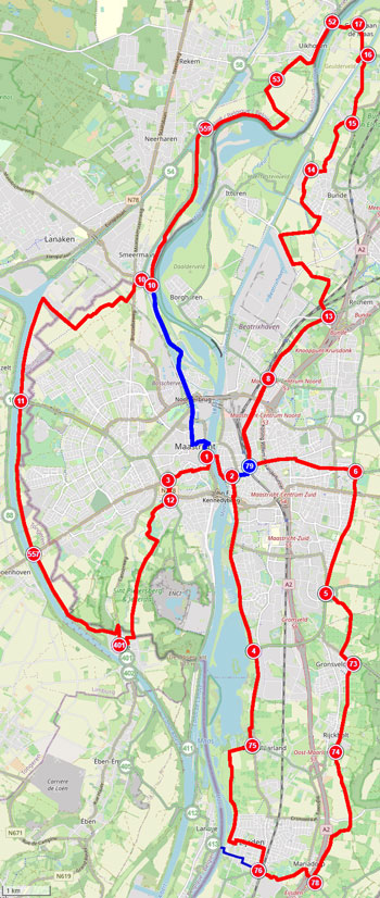 Routekaart knooppunten rondje Maastricht